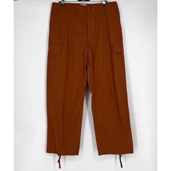 KENZO Paris Wide Leg Cargo Workwear Pant - Dark Camel Sz 28 US - Picture 3 of 11